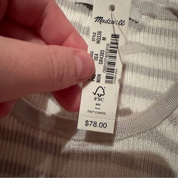 Madewell Micro-Rib Short Sleeve Striped Sweater Tee in Monument Sz‎ M NEW - Picture 10 of 10